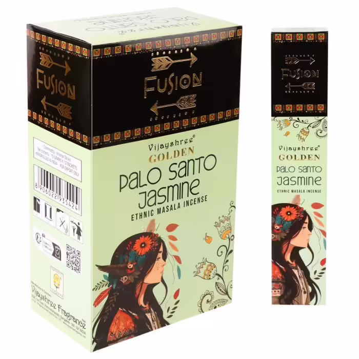 Golden Nag Füstölő - Golden Fusion Palo Santo és jázmin füstölő  Palo santo és jázmin masala füstölő a Vijayshree Golden Fusion sorozatából,