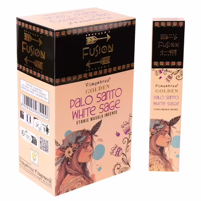 Golden Nag Füstölő - Golden Fusion Palo Santo és fehér zsálya füstölő  Palo santo és fehér zsálya masala füstölő a Vijayshree Golden Fusion soroza