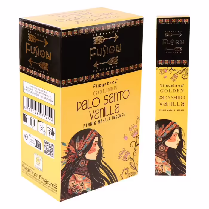 Golden Nag Füstölő - Golden Fusion Palo Santo és vanília füstölő  Palo santo és vanília masala füstölő a Vijayshree Golden Fusion sorozatából